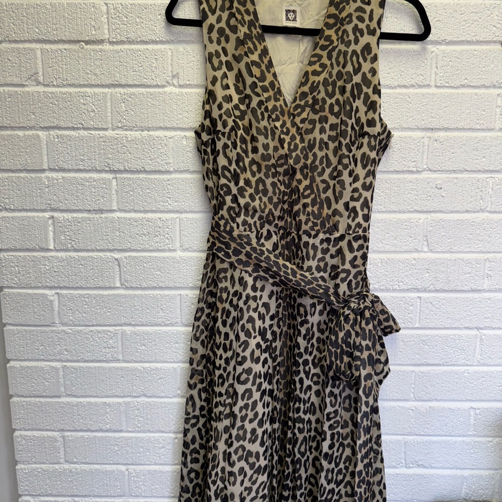 Anne Klein Leopard Print Midi Dress - Black and Tan Sz 12